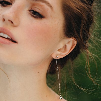 Срібні сережки - пусети "Кульки на ланцюжку" 40018 №3