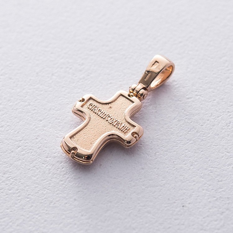 ﻿ Золотий православний хрестик з емаллю "Спаси і Збережи" п03076 від ювелірного магазину Онікс - 1