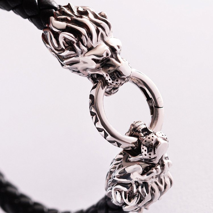 Кожаный браслет "Лев" с серебряными вставками t0022 от ювелирного магазина Оникс - 2