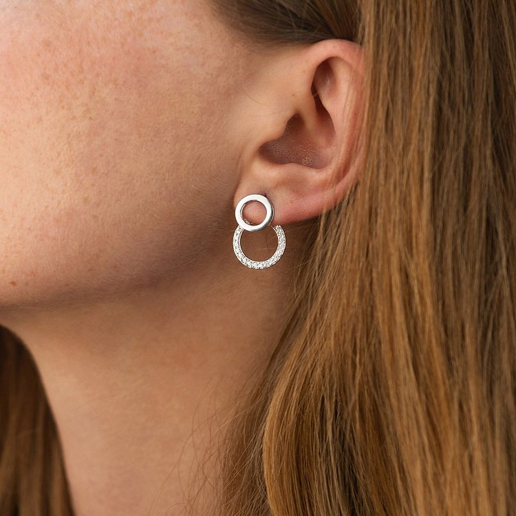 Серьги - джекеты "Sophia" в белом золоте (фианиты) с09094 от ювелирного магазина Оникс - 2