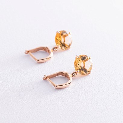 Золотые серьги "Влечение" с цитрином с05297 №12