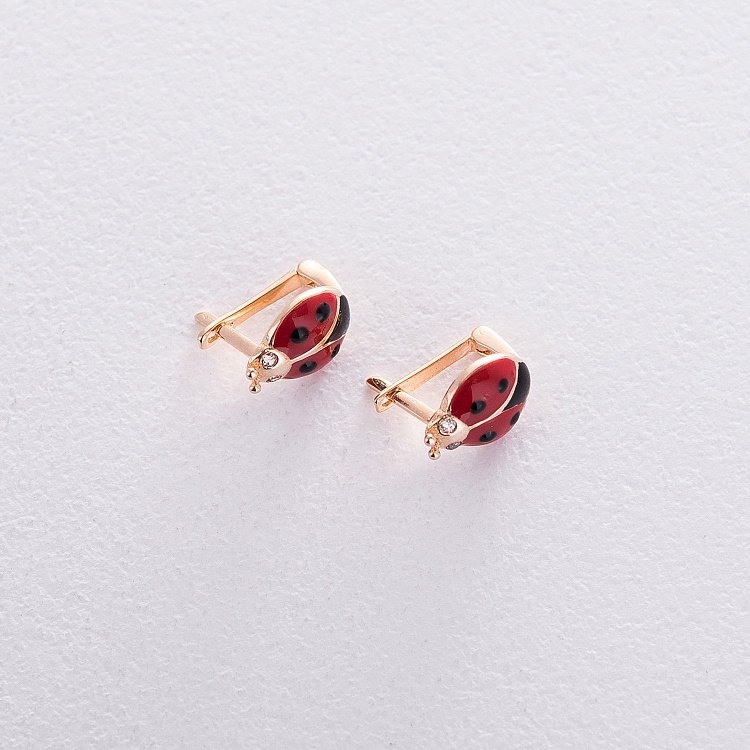 Золотые серьги с божьими коровками с06476 от ювелирного магазина Оникс - 1