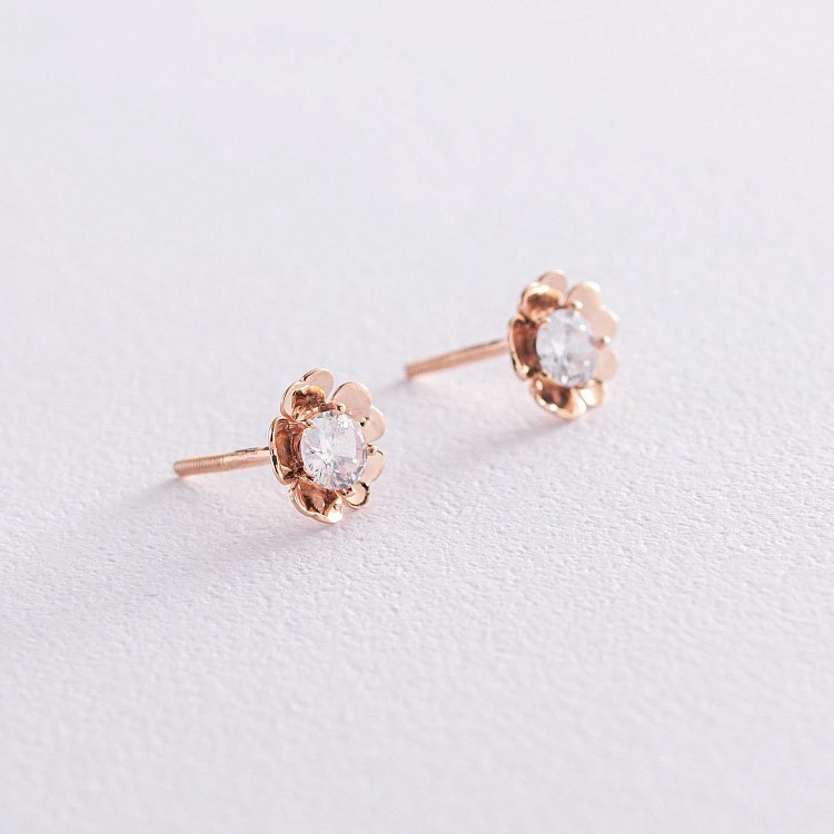 Золотые серьги - пусеты "Цветочки" с01934 от ювелирного магазина Оникс - 4