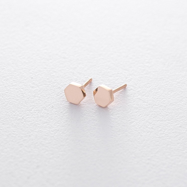 Сережки - пусети "Шестикутники" з червоного золота с06043 від ювелірного магазину Онікс