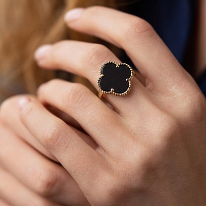 Золота каблучка "Конюшина" з оніксом к07151 №5