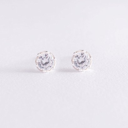 Серебряные серьги - пусеты с фианитами 121900 №5