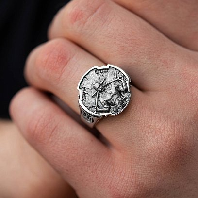 Мужская серебряная печатка "Український козак" 112704 №4