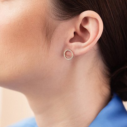 Сережки - пусети "Кругообіг" з фіанітами 1.2 см (жовте золото) с08399 №7