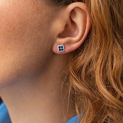 Золотые серьги - пусеты с бриллиантами и сапфирами сб0095lg №2