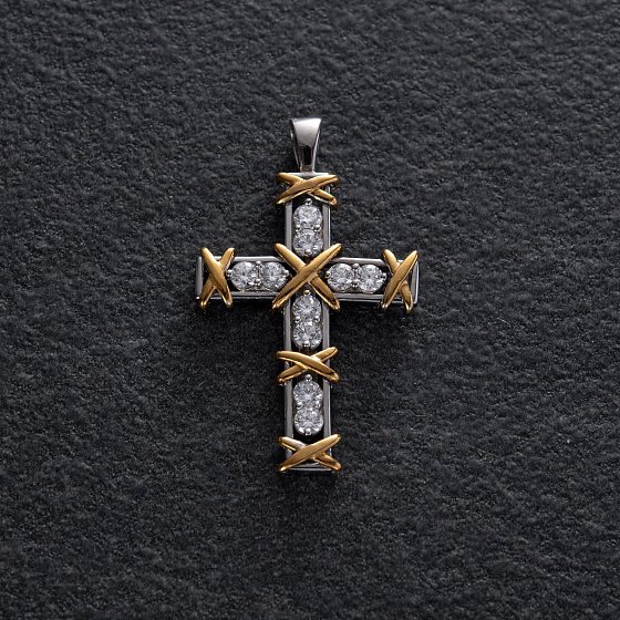 Серебряный крестик с фианитами (позолота) 897 №5