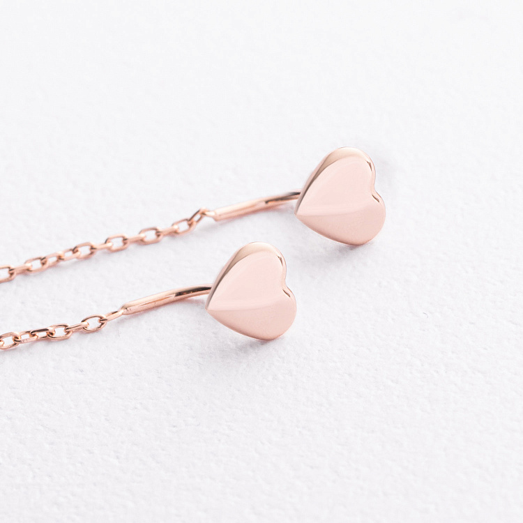 Золоті сережки - протяжки "Сердечки" с09651 від ювелірного магазину Онікс - 1