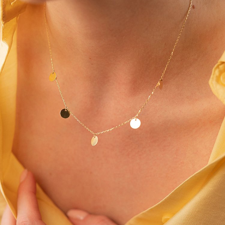 Золотое колье с монетками (5 шт) кол01432 от ювелирного магазина Оникс - 10