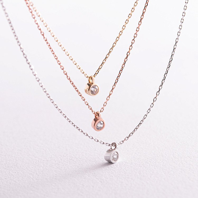 Тройное золотое колье с фианитами кол02310 от ювелирного магазина Оникс