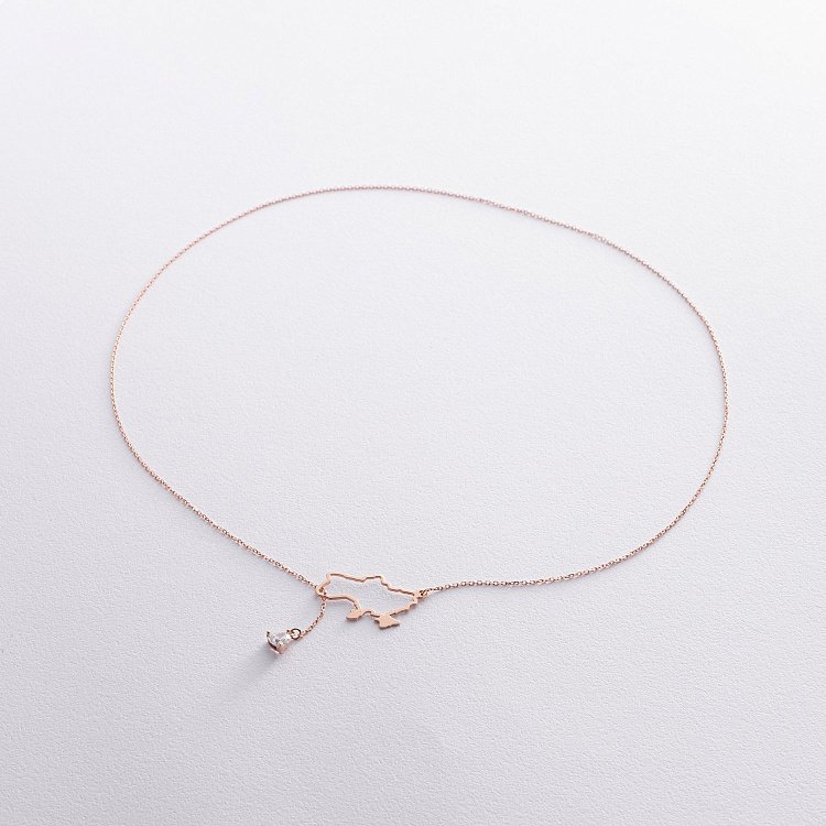 Золотое колье - галстук "Карта Украины" (куб. цирконий Swarovski в форме сердца) ﻿ 4050 от ювелирного магазина Оникс - 6