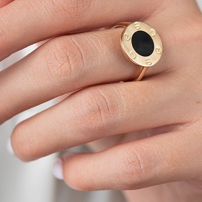 Кольцо "Love" в желтом золоте (эмаль) к06542 №3