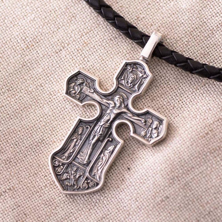 Серебряный крест "Распятие. Казанская икона Божией Матери с предстоящими святыми" 13537 от ювелирного магазина Оникс - 6