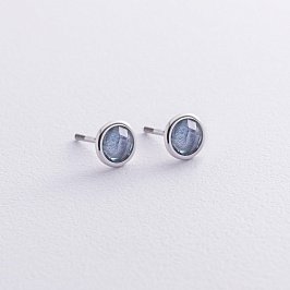 Золоті сережки-пусети з блакитним топазом с06296