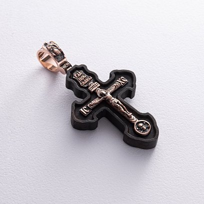 Золотий хрест "Розп'яття. Спаси та Збережи" з ебеновим деревом 631зч №6