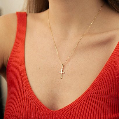 Крестик в желтом золоте п02936 №2