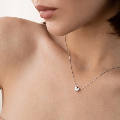 Срібне кольє "Сердечко" з фіанітом 181170 №3