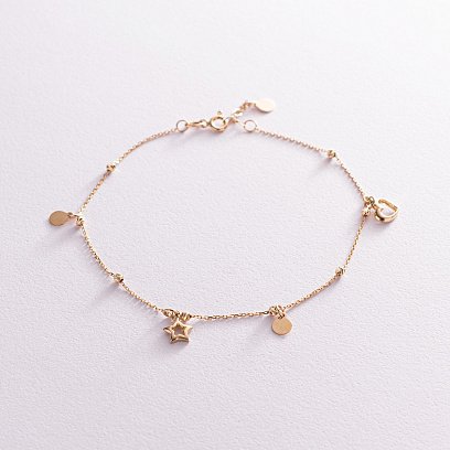 Золотий браслет "Сердечко і зірочка" на ногу б04878