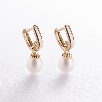 Сережки в жовтому золоті (культ. прісн. перли) с08535