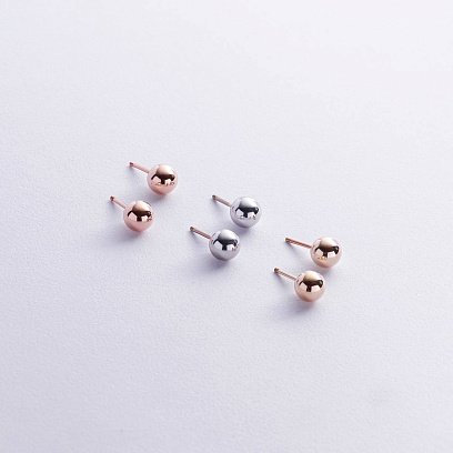 Серьги - пусеты "Шарики" в белом золоте (0.8 см) с06223 №2