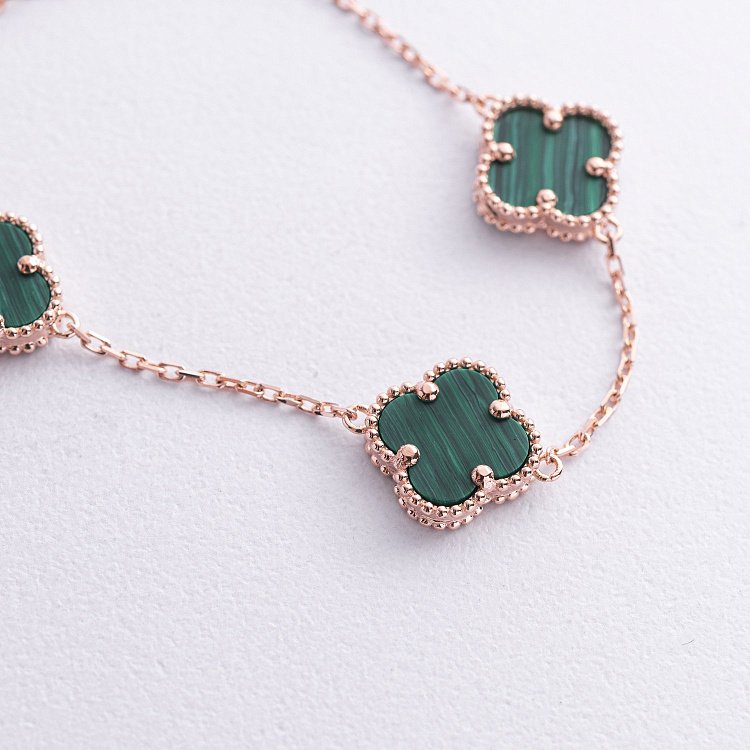 Браслет "Конюшина" з малахітом (червоне золото) б05442 від ювелірного магазину Онікс - 2