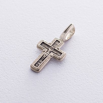 Золотой крестик "Распятие Христово. Молитва Да Воскреснет Бог" (чернение) П03217