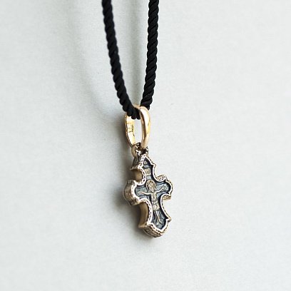 Золотой православный крест с чернением п02660 №4