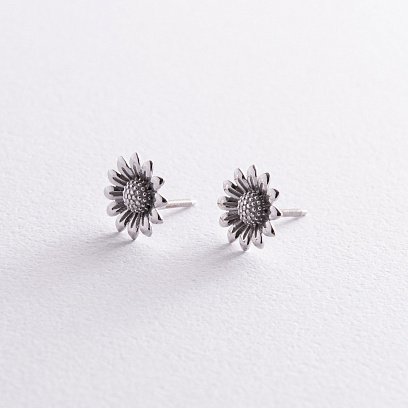 Сережки - пусети "Соняшники" у білому золоті с08308 №4