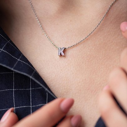 Серебряное колье с буквой "К" с фианитами 1103 К №7