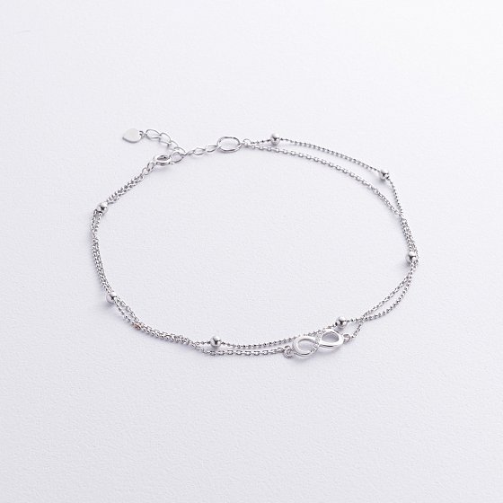 Серебряный браслет "Бесконечность и шарики" на ногу (фианиты) 905-01585