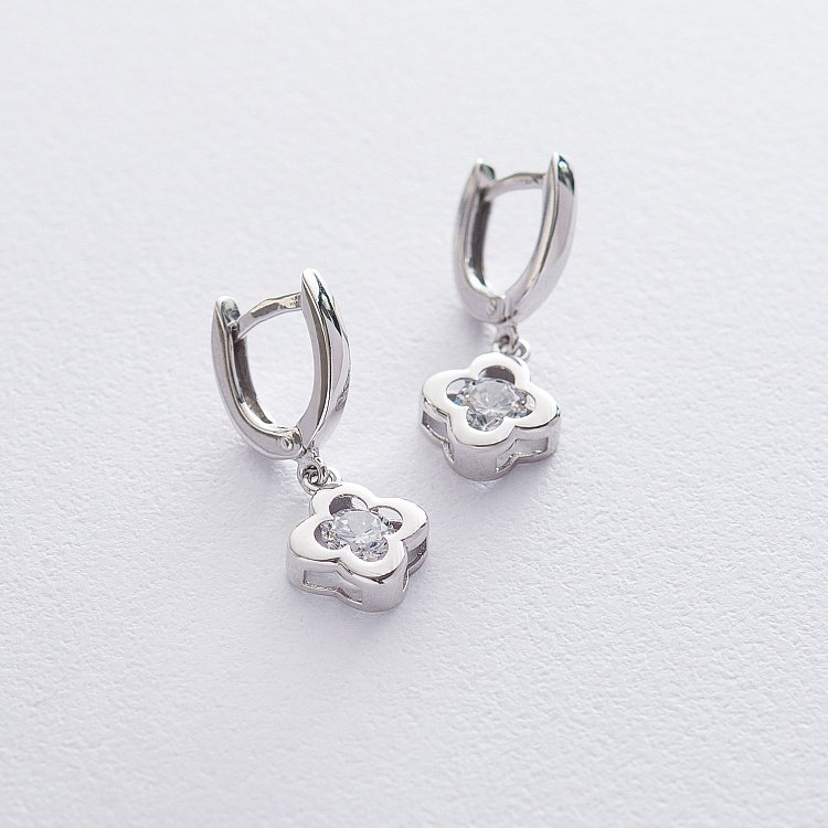 Золоті сережки "Конюшина" з фіанітом с04862 від ювелірного магазину Онікс - 2