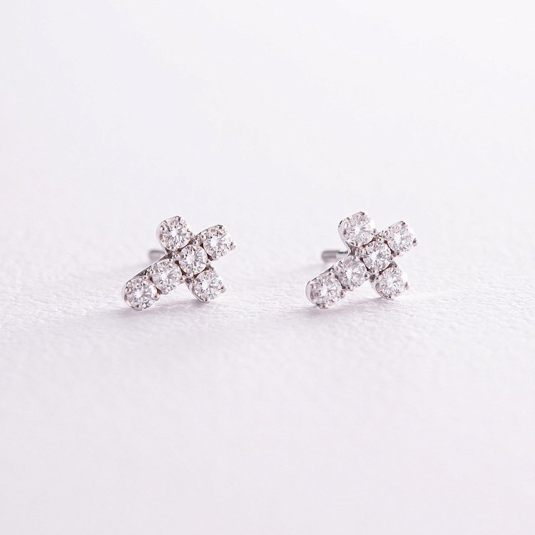 Золоті сережки - пусети "Хрестики" з діамантами 322821121 від ювелірного магазину Онікс