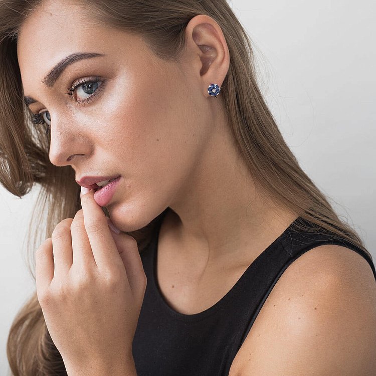 Золоті сережки з сапфірами і діамантами "Квітка" сб0068gm від ювелірного магазину Онікс - 2