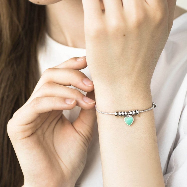 Срібний браслет з сердечком (емаль) 141246 від ювелірного магазину Онікс - 1