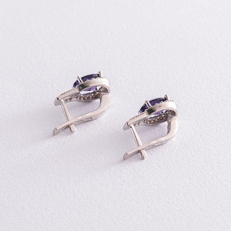 Серебряные серьги с аметистом и фианитами 2935/9р-AMET от ювелирного магазина Оникс - 3