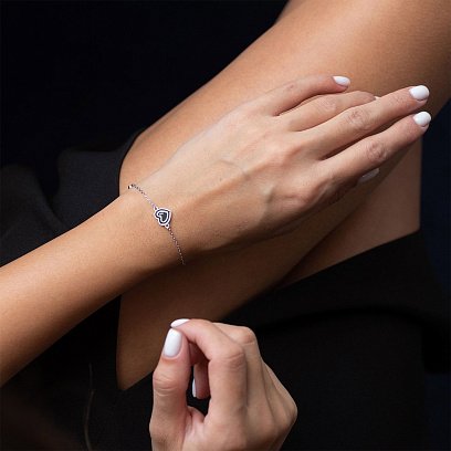 Серебряный браслет "Сердечко" (эмаль, фианит) 141517 №2