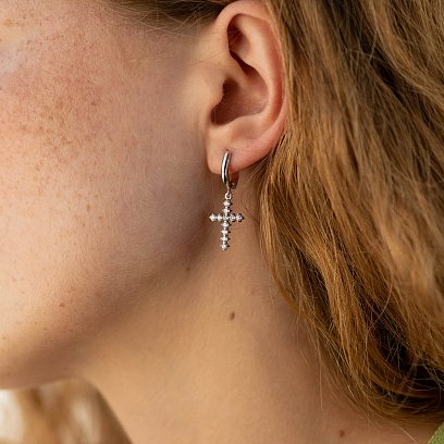 Сережки "Хрестики" з фіанітами (біле золото) с08568 №4