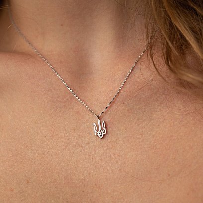 Колье "Герб Украины - Тризуб" в белом золоте (маленький) кол02331 №5