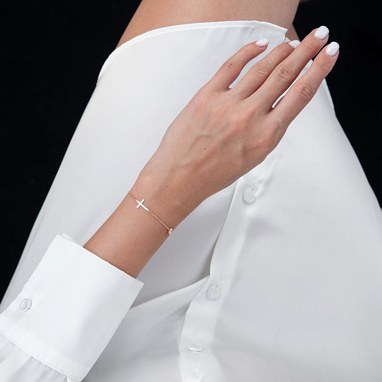 Золотий браслет з хрестиком 820154 від ювелірного магазину Онікс - 1