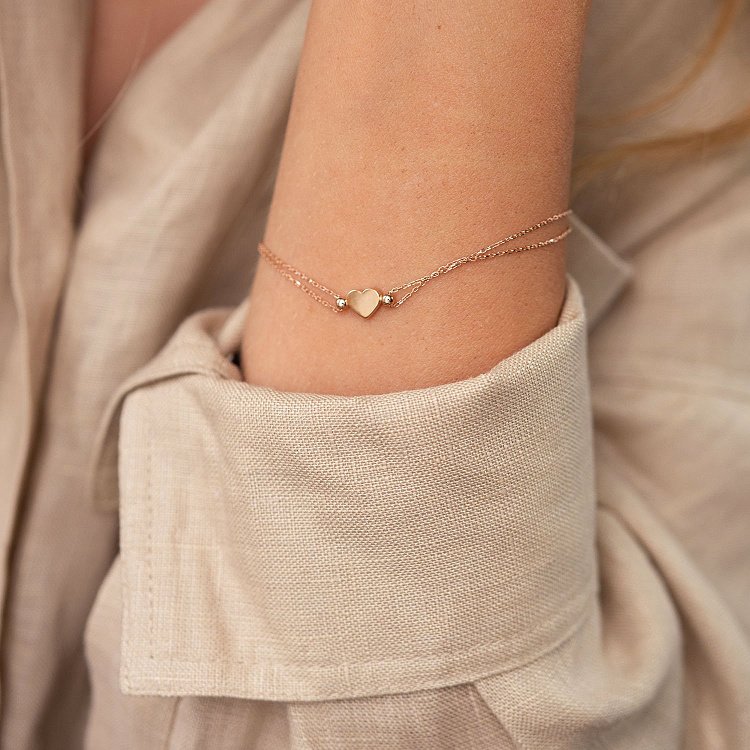 Двойной золотой браслет "Сердечко" б05103 от ювелирного магазина Оникс - 1