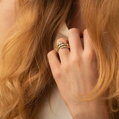 Кольцо "Змея" в желтом золоте (фианиты) к08069 №6