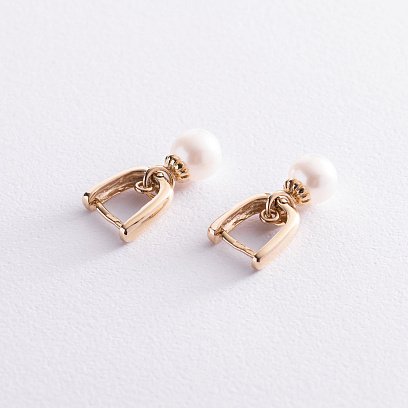 Золотые серьги с жемчугом с06940 №5