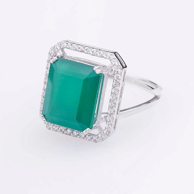 Золотое кольцо с агатом и фианитами к411 от ювелирного магазина Оникс