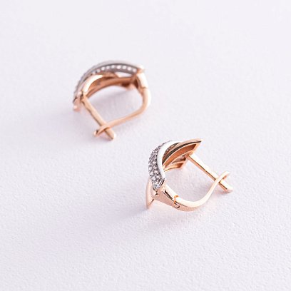 Серьги в красном золоте с фианитами с04522 №3