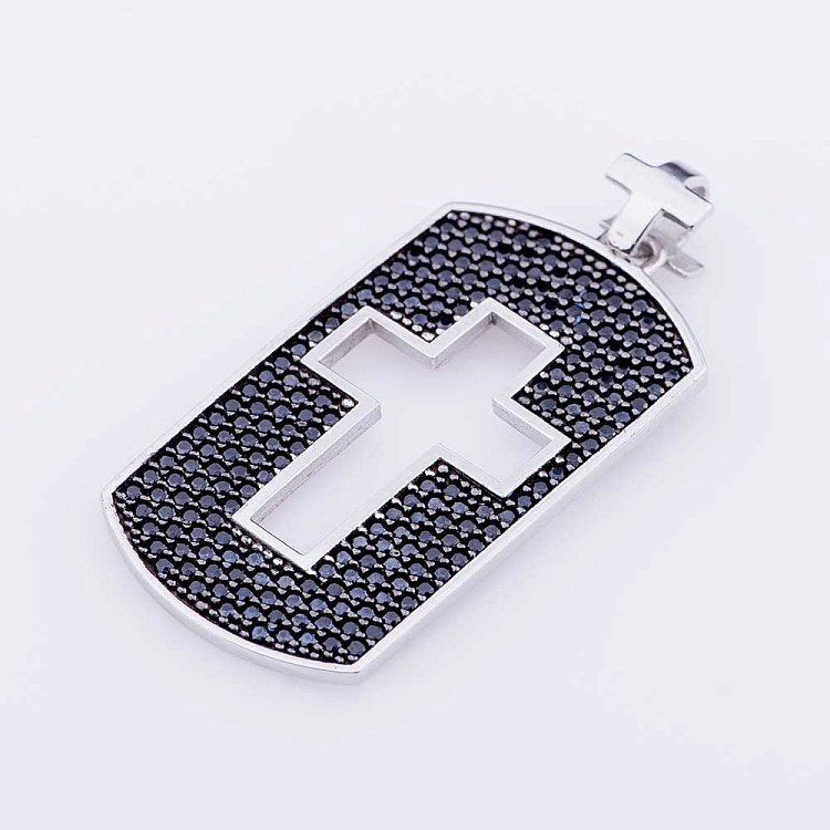 Золота підвіска "Жетон" з чорними фіанітами п02502 від ювелірного магазину Онікс