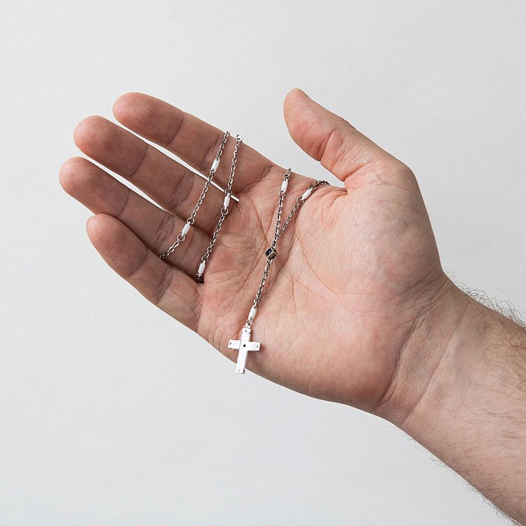 Мужское колье "Крест" из серебра и белой керамики ZANCAN EXC367-B от ювелирного магазина Оникс - 1