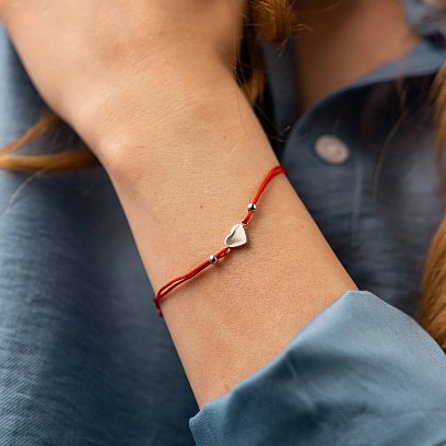 Браслет із червоною ниткою "Серце" (біле золото) б05273 №2